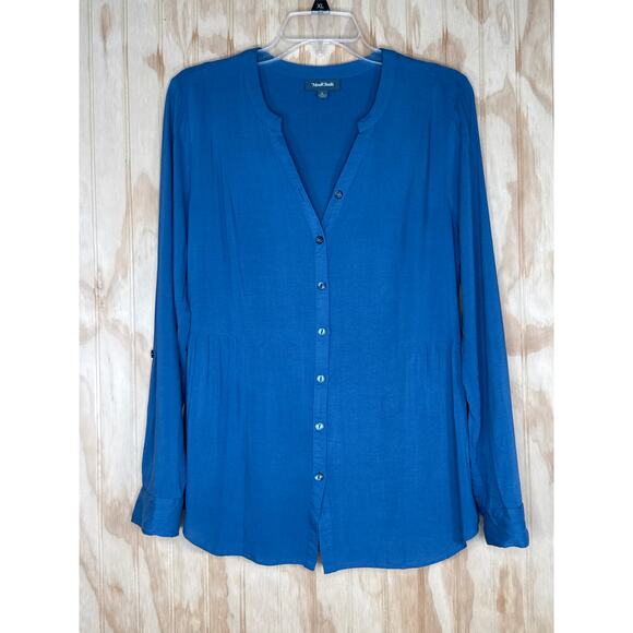 Anthropologie ModCloth Blue Button Down Shirt Drawstring Back Size Large Rayon - Picture 9 of 9